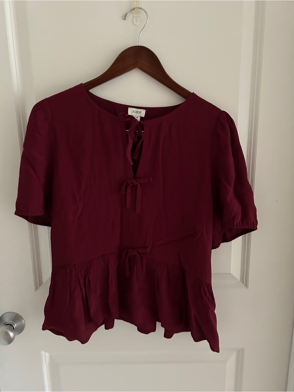 J. Crew Burgundy Bow Blouse